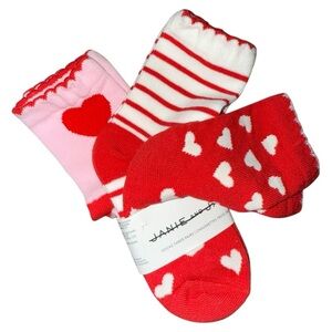 🩷❤️ Janie and Jack Valentine hearts ❤️🩷 sock 3 pairs pack red white pink 2T 3